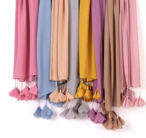 Premium Chiffon Stoler with Tassels – Elegant Hijab for Women